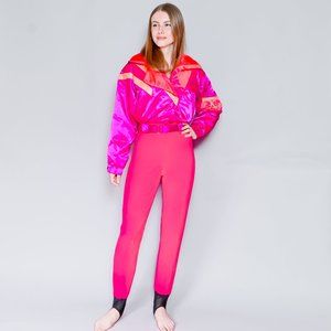 VINTAGE 80's OBERMEYER neon Pink Sprint Ski Jumpsuit Apres Ski